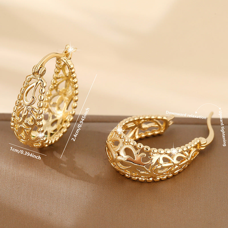 Retro Geometric Hollow Hoop Earrings – Large European & American Statement Design (Gold & Silver)