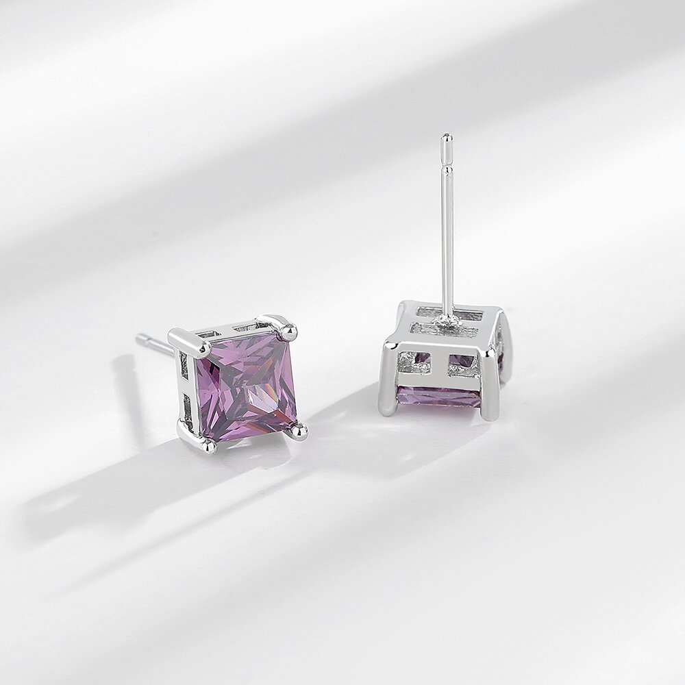 Gold-Plated Square Zircon Stud Earrings – 6×6mm Light Luxury Color Collection