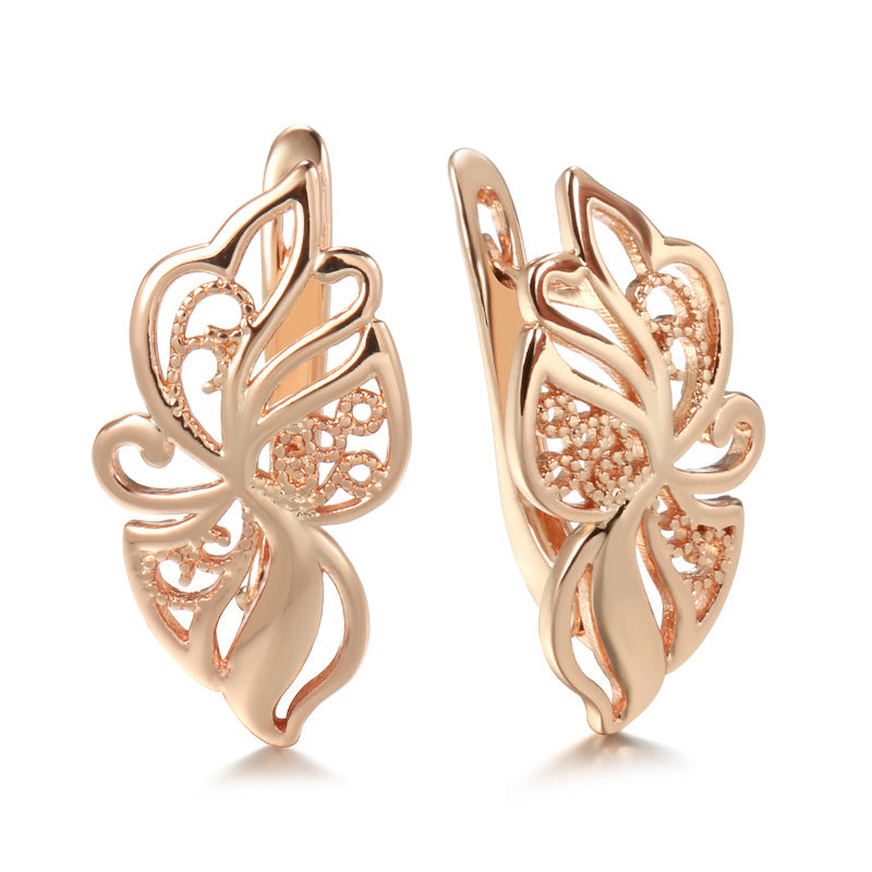 585 Rose Gold Hollow Carved Earrings – Minimalist Geometric Elegant Design for Women