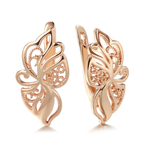 585 Rose Gold Hollow Carved Earrings – Minimalist Geometric Elegant Design for Women