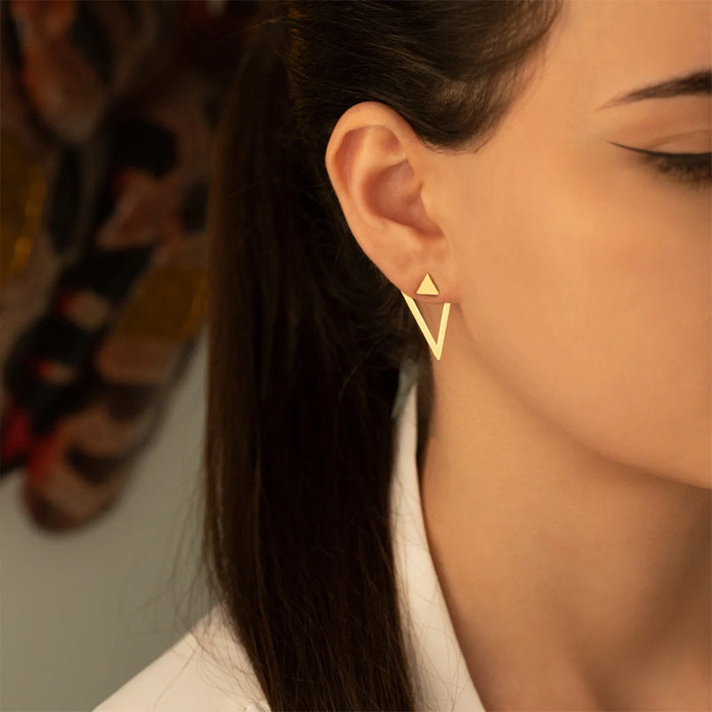 Double-Layer Hollow Triangle Stud Earrings – Retro Geometric Design (Gold & Silver)