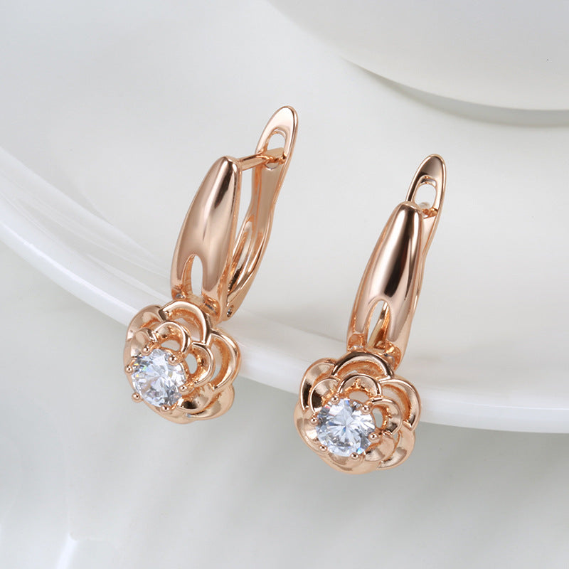 585 Rose Gold Rose Stud Earrings – Elegant Floral Design for Women