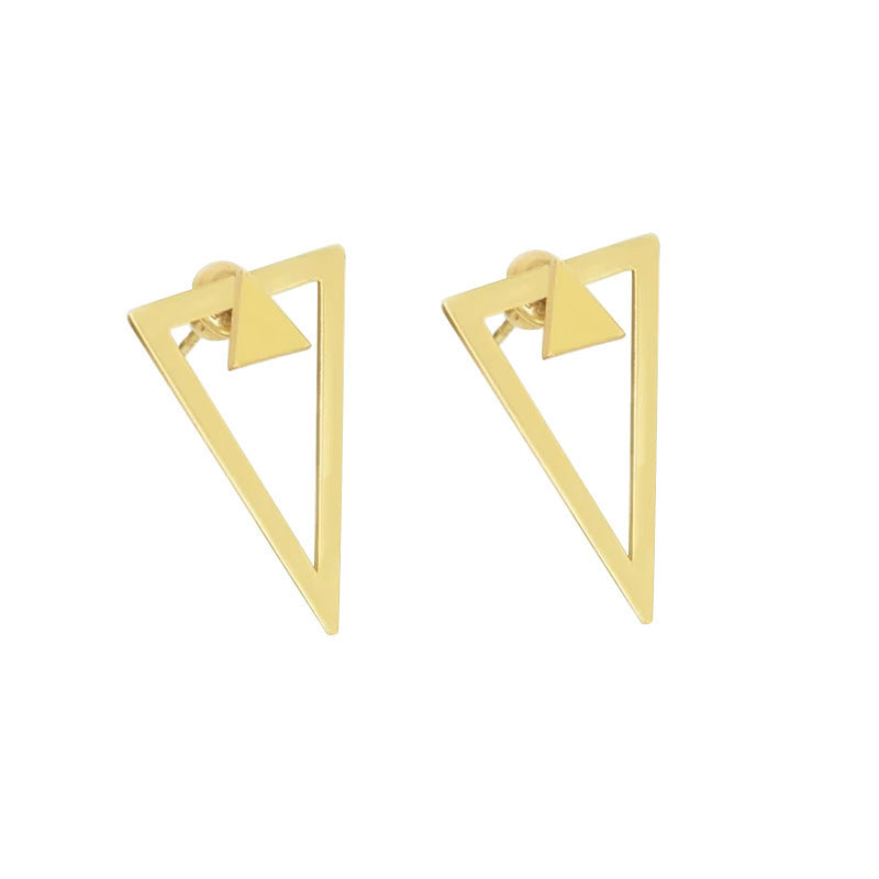 Double-Layer Hollow Triangle Stud Earrings – Retro Geometric Design (Gold & Silver)