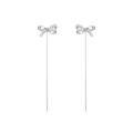 Elegant Bow Tassel Thread Earrings – High-End White Gold OL Style for Women
