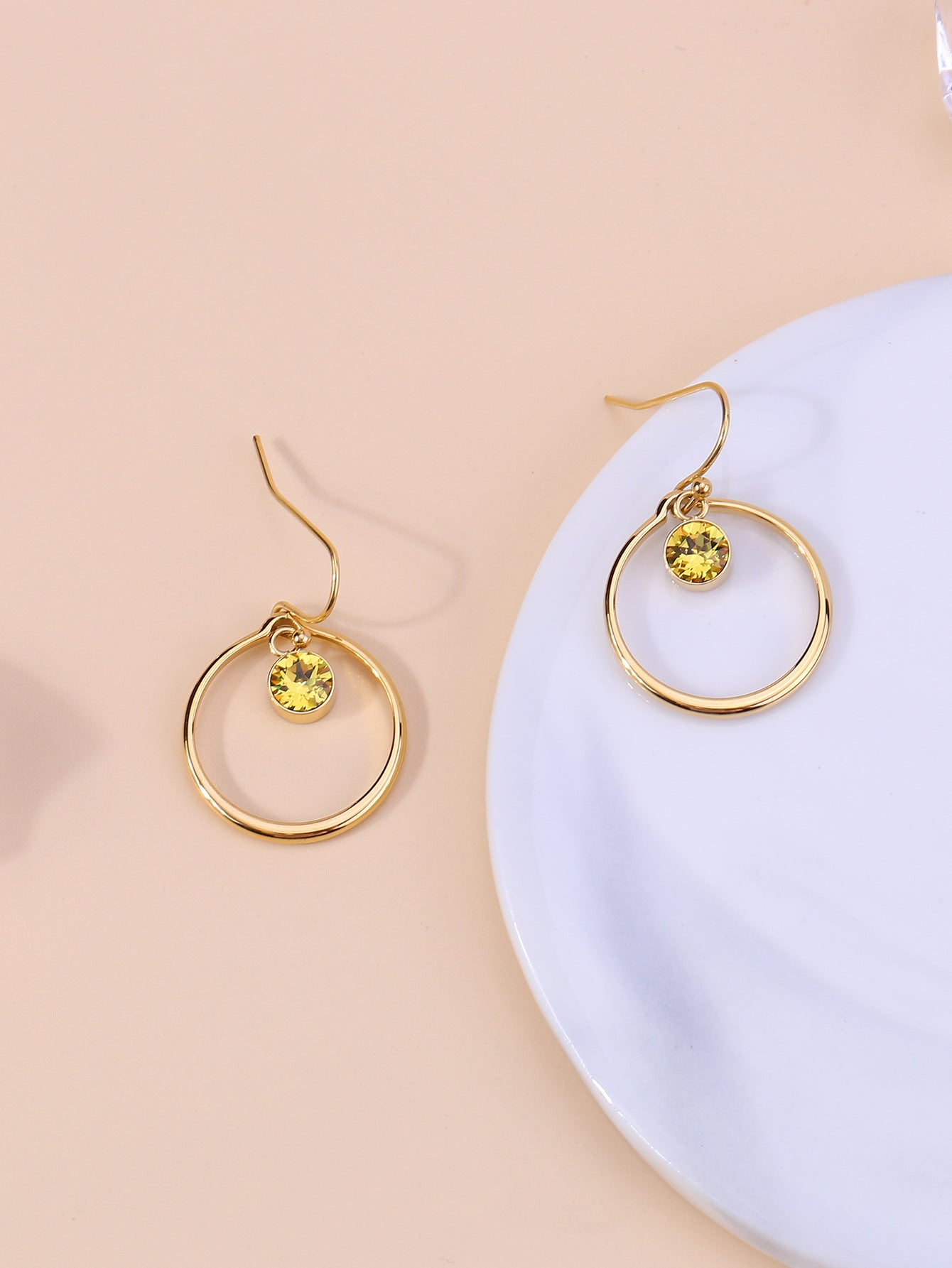 Zirconia Circle Earrings – Titanium Steel Starry Design (Gold, Multi-Color, Unisex)