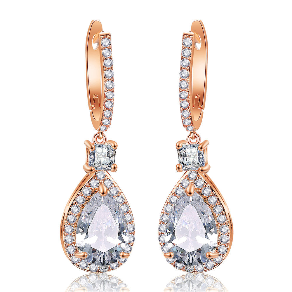 Bold Micro-Pavé Zircon Earrings – Rose Gold Statement Light Luxury Design