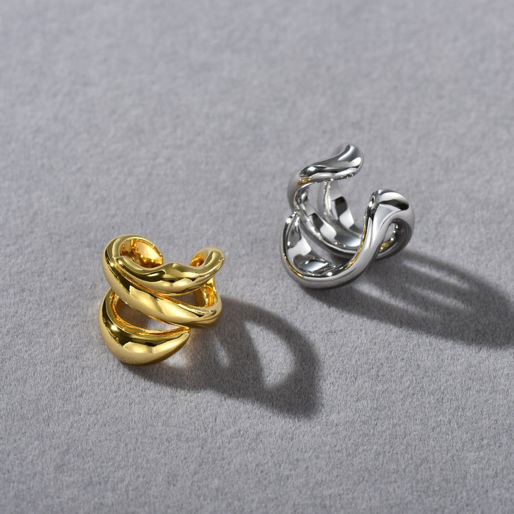Minimalist French Line Ear Cuff – No Piercing Multi-Layer Cartilage Clip (Gold & Silver)