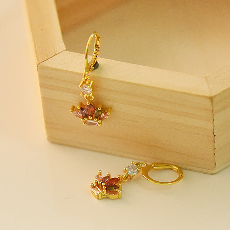 18K Gold-Plated Crown Earrings – Regal Colored Gemstone Statement Pair