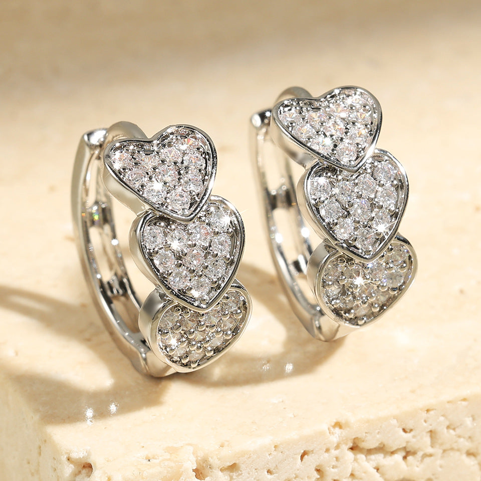 Double-Row Full Diamond Earrings – High-End Light Luxury Statement Pair