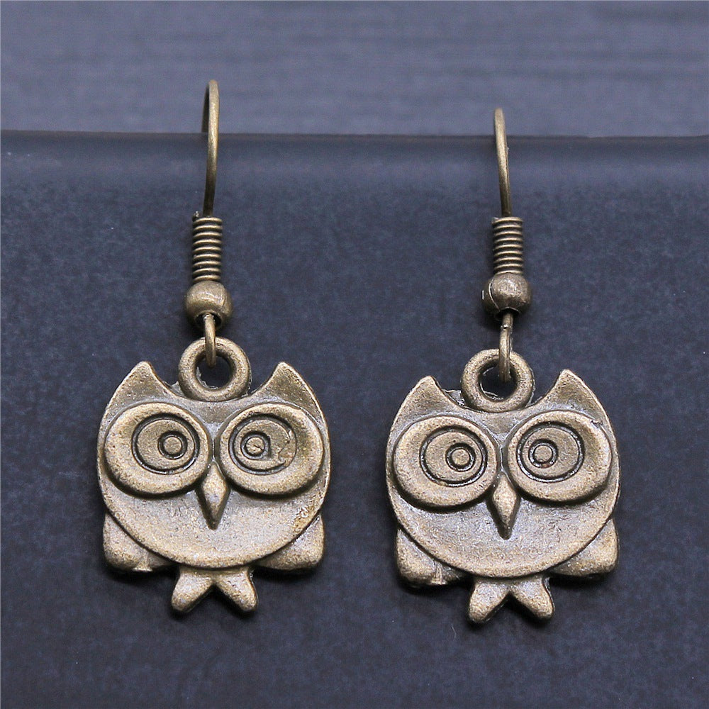 Handmade Double-Sided Owl Earrings – Retro Minimalist Antique Bronze Design