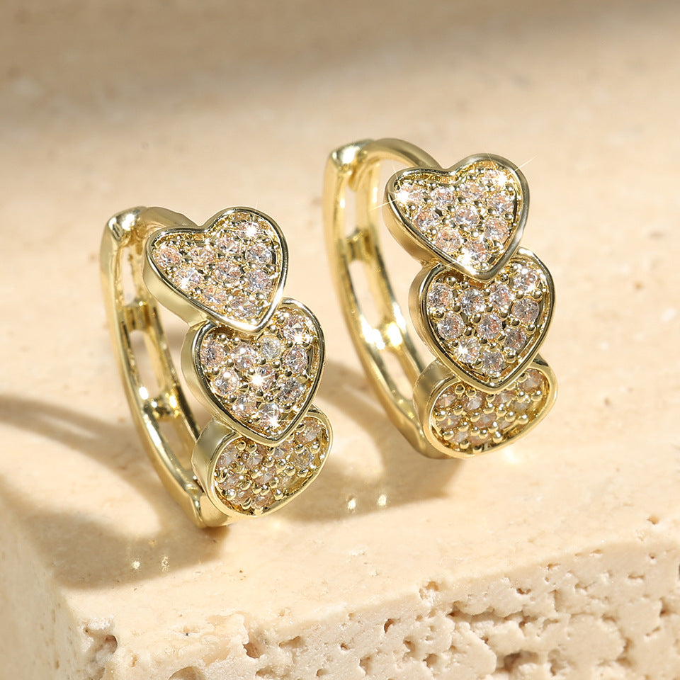 Double-Row Full Diamond Earrings – High-End Light Luxury Statement Pair