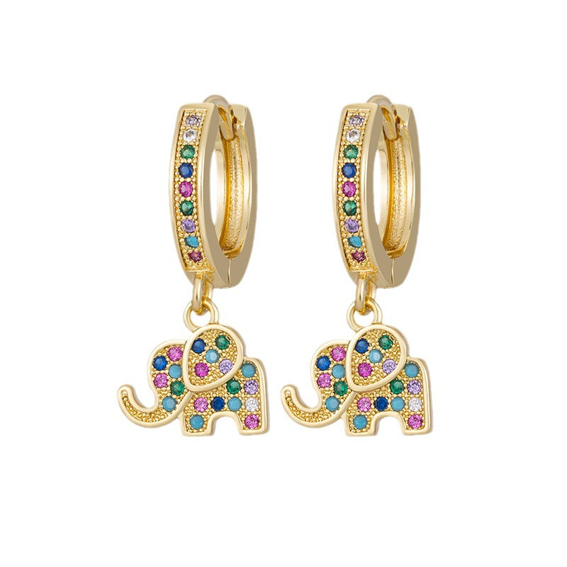 British Retro Lucky Elephant Earrings – Real Gold Plated Zirconia Niche Design