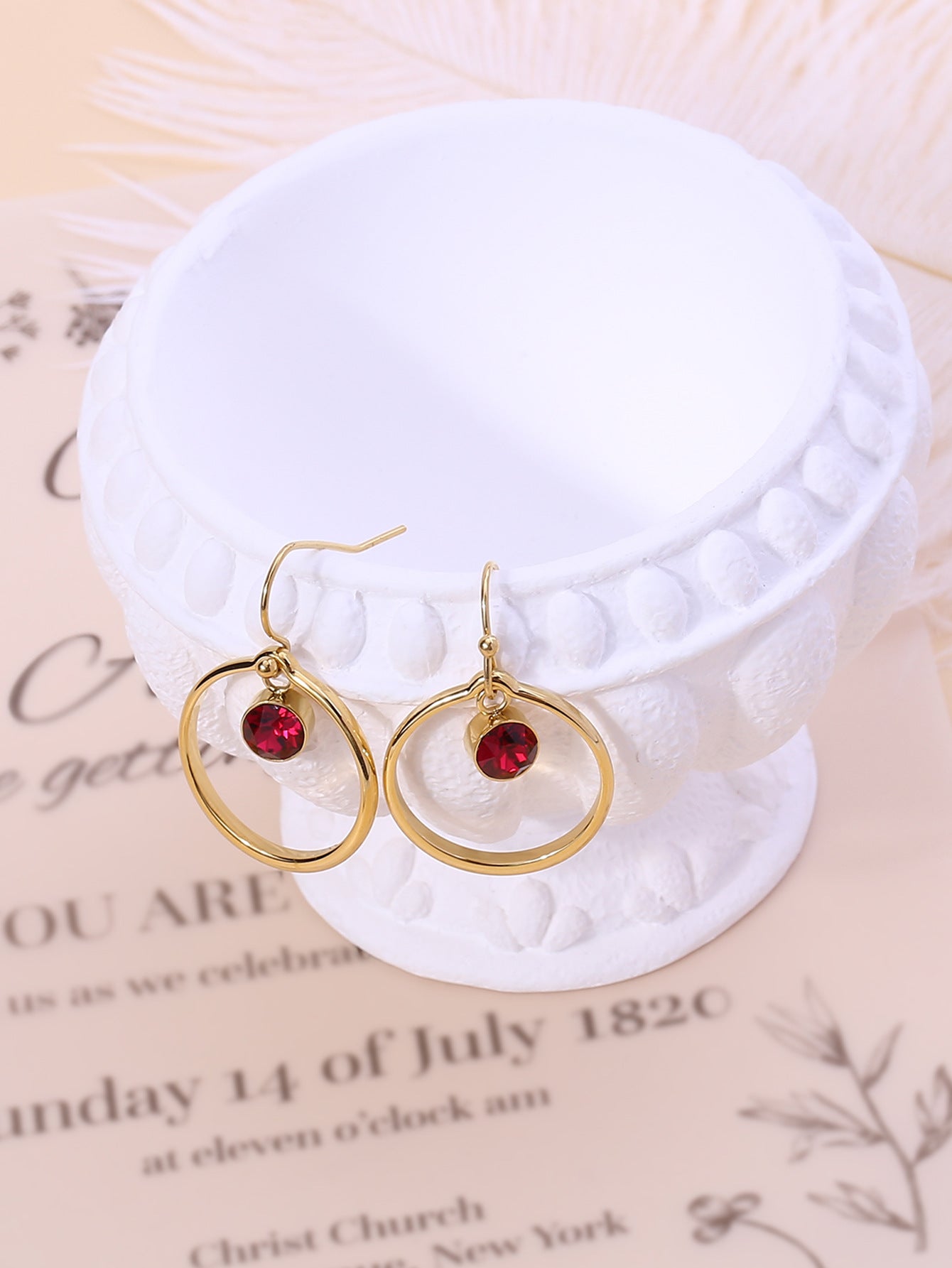 Zirconia Circle Earrings – Titanium Steel Starry Design (Gold, Multi-Color, Unisex)