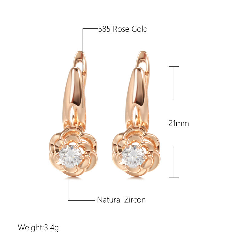 585 Rose Gold Rose Stud Earrings – Elegant Floral Design for Women