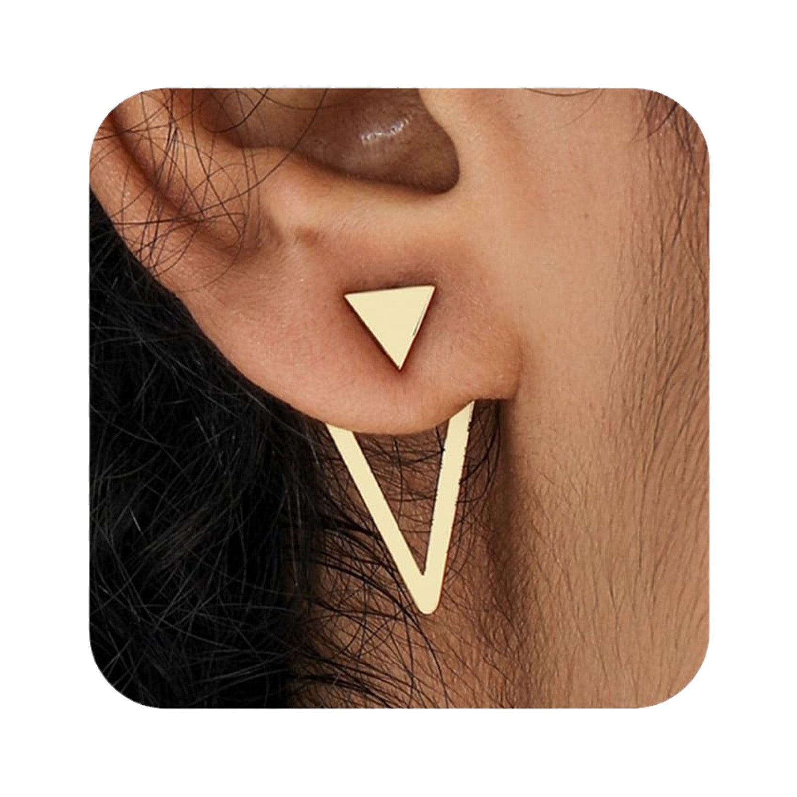 Double-Layer Hollow Triangle Stud Earrings – Retro Geometric Design (Gold & Silver)