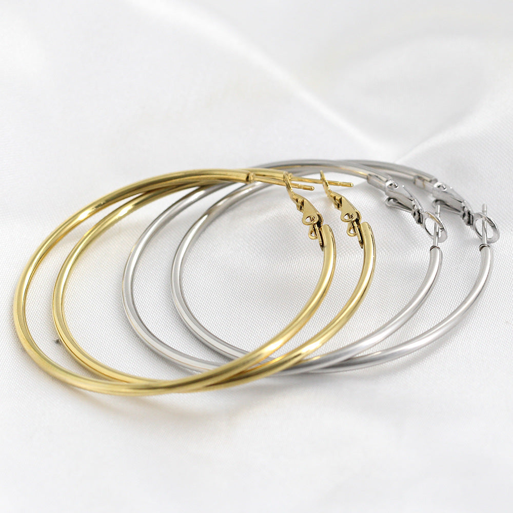 Minimalist Round Wire Hoop Earrings – Titanium Steel (40mm & 50mm, Gold & Silver)