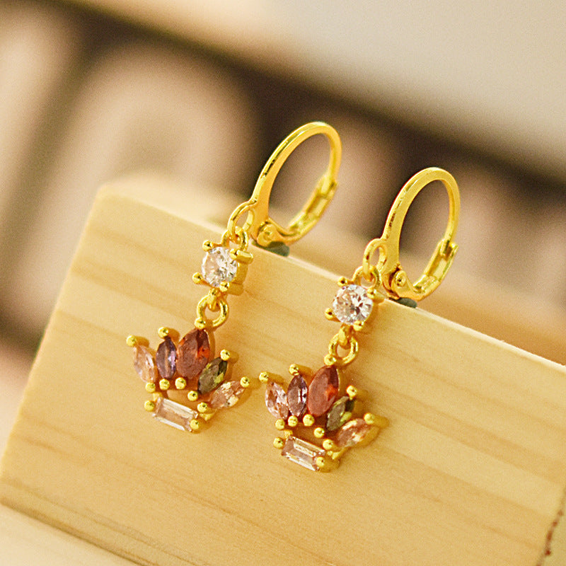 18K Gold-Plated Crown Earrings – Regal Colored Gemstone Statement Pair