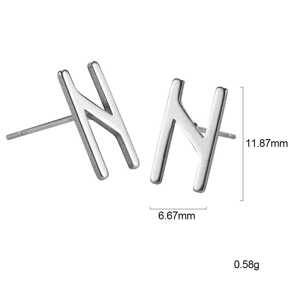 Nordic Rune Letter Earrings – Stainless Steel Minimalist Symbol Studs (24 Styles)