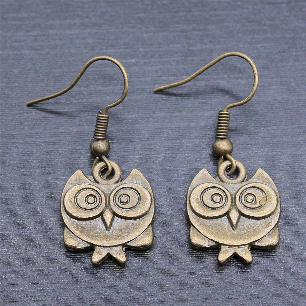 Handmade Double-Sided Owl Earrings – Retro Minimalist Antique Bronze Design