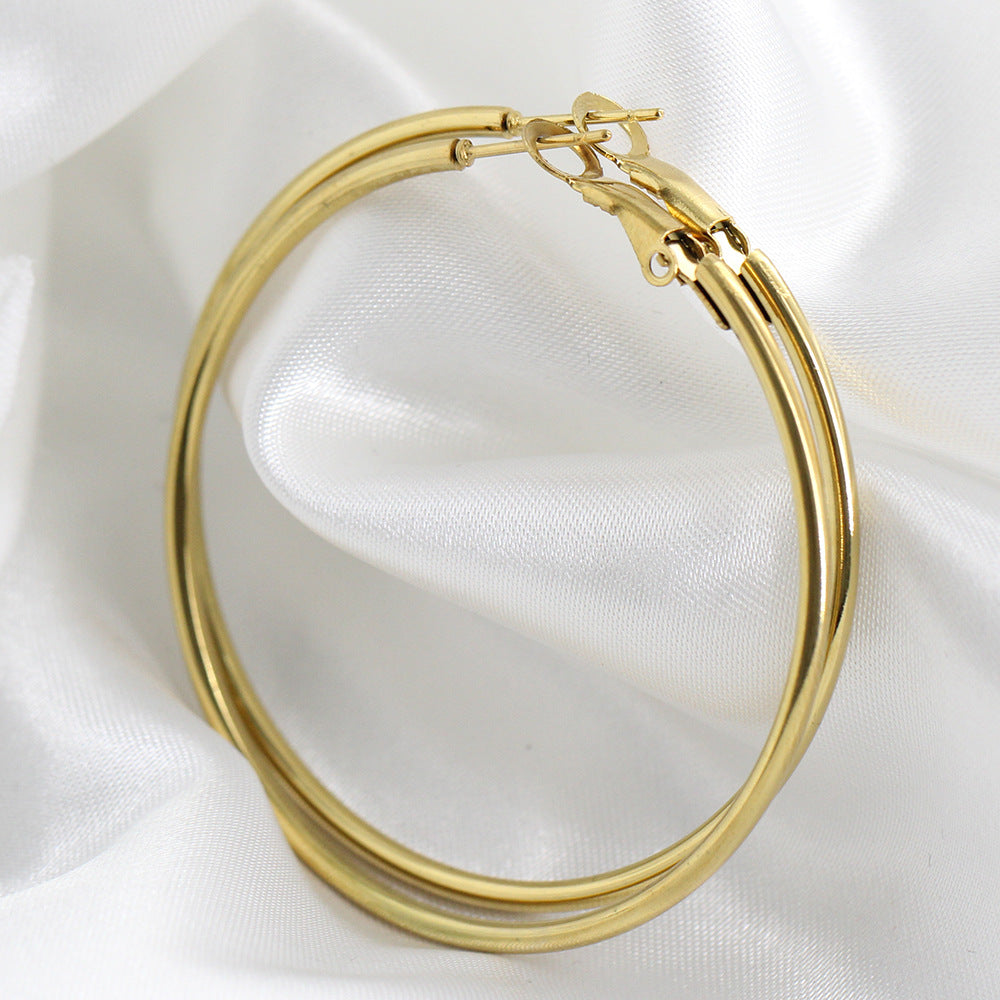 Minimalist Round Wire Hoop Earrings – Titanium Steel (40mm & 50mm, Gold & Silver)