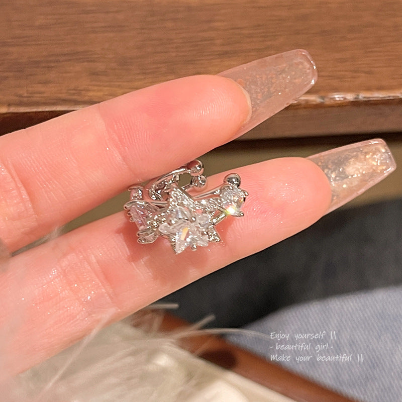 Zircon Star Earrings – Light Luxury Five-Pointed Silver Statement Pair