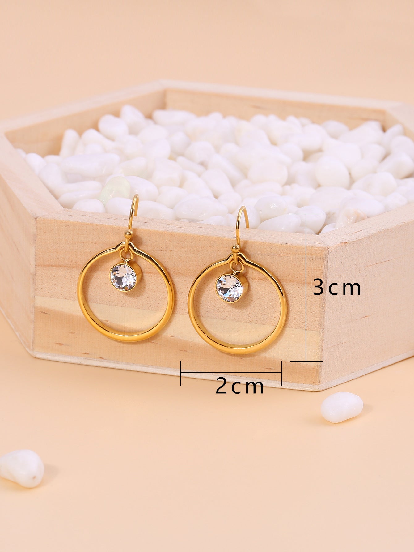 Zirconia Circle Earrings – Titanium Steel Starry Design (Gold, Multi-Color, Unisex)