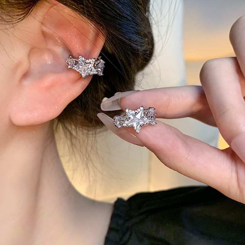 Zircon Star Earrings – Light Luxury Five-Pointed Silver Statement Pair