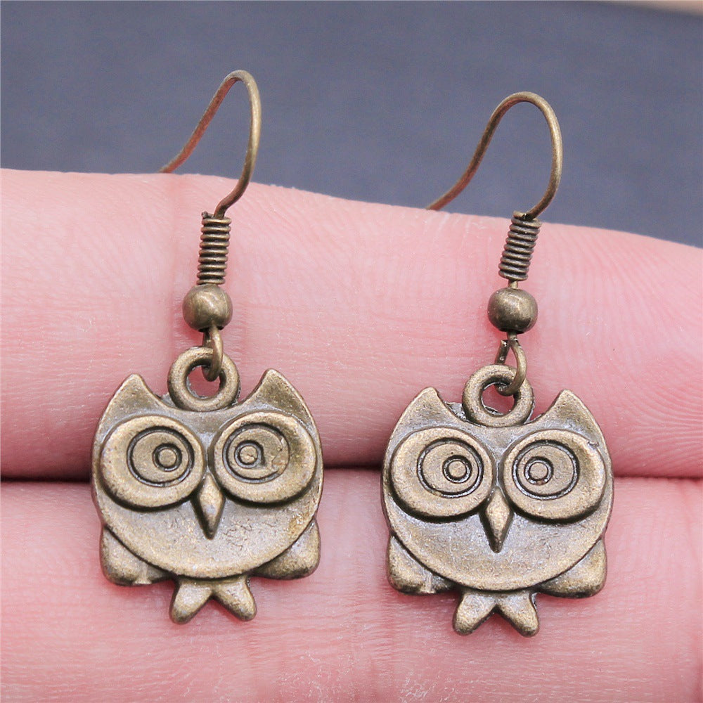 Handmade Double-Sided Owl Earrings – Retro Minimalist Antique Bronze Design