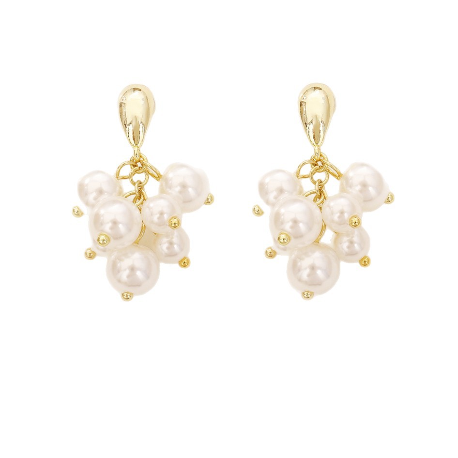 Pearl Grape Cluster Tassel Earrings – High-End Real Gold Tone Luxury for Women