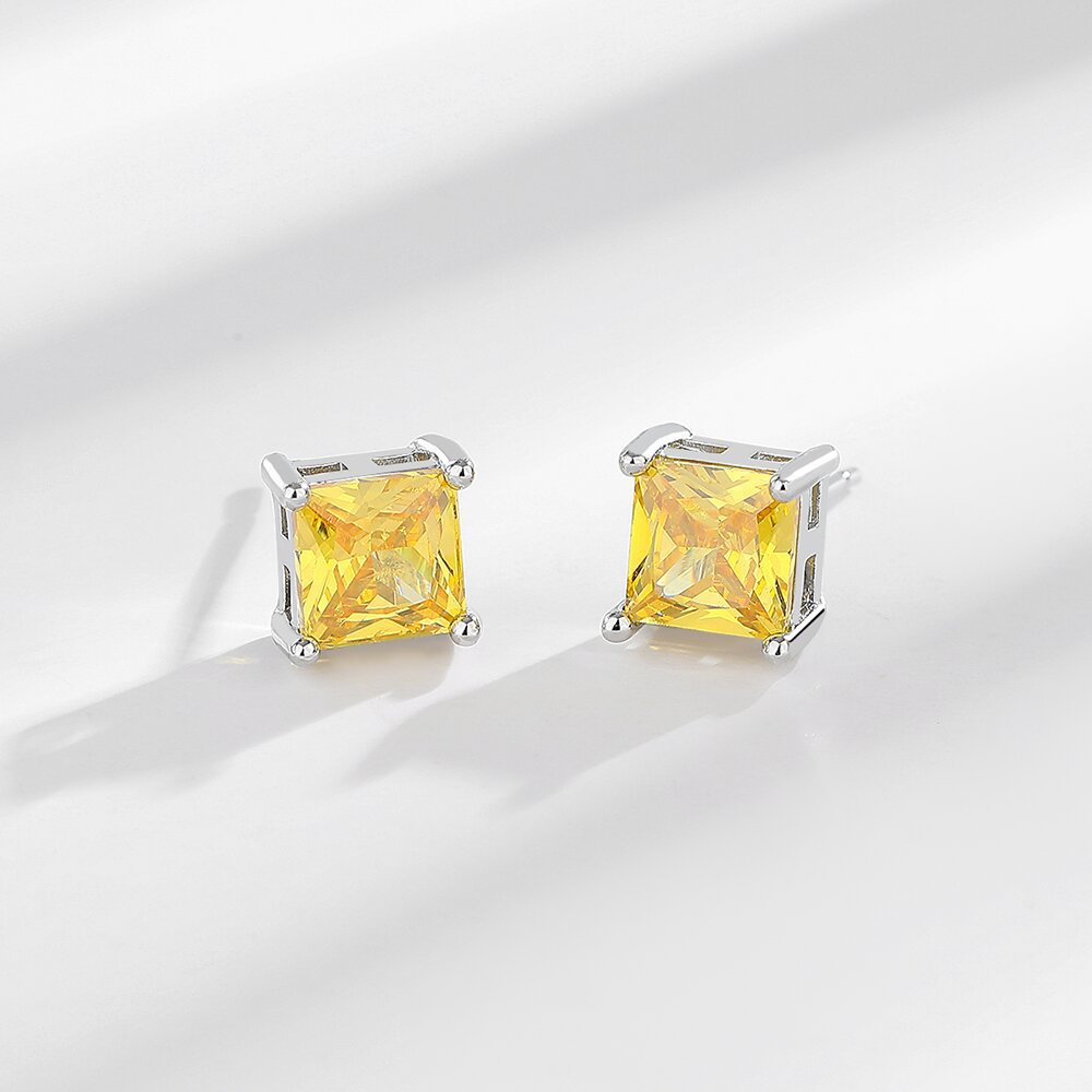 Gold-Plated Square Zircon Stud Earrings – 6×6mm Light Luxury Color Collection