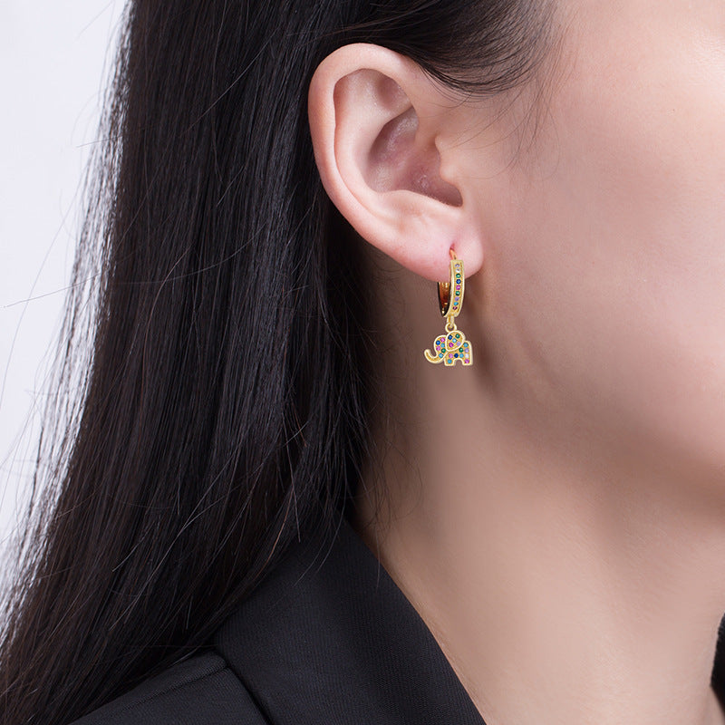 British Retro Lucky Elephant Earrings – Real Gold Plated Zirconia Niche Design