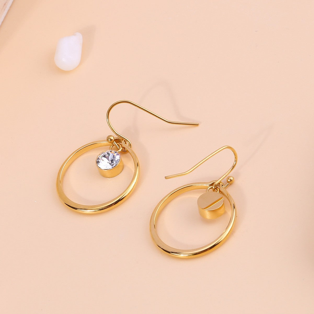 Zirconia Circle Earrings – Titanium Steel Starry Design (Gold, Multi-Color, Unisex)