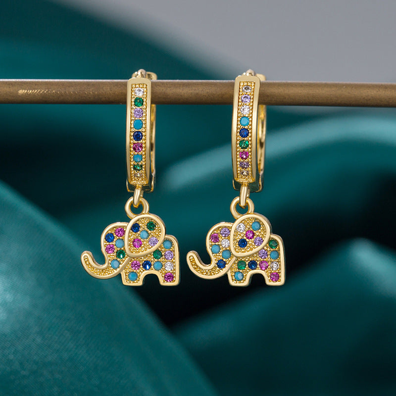 British Retro Lucky Elephant Earrings – Real Gold Plated Zirconia Niche Design