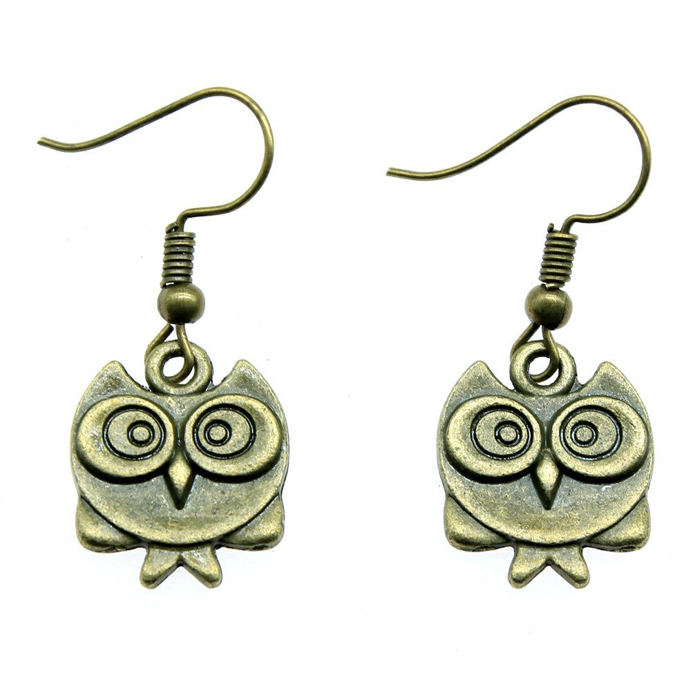Handmade Double-Sided Owl Earrings – Retro Minimalist Antique Bronze Design