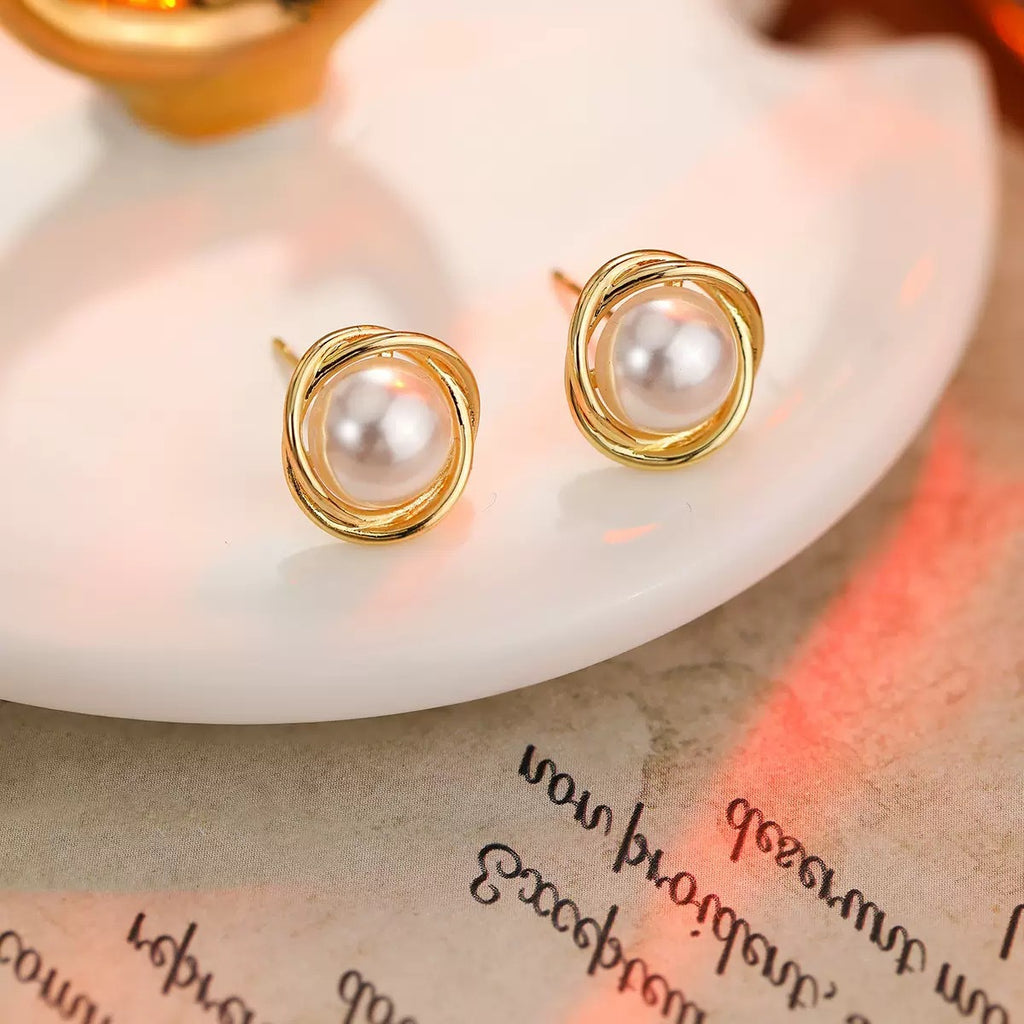 Freshwater Pearl Planet Stud Earrings – 925 Silver Needle High-End Korean Style