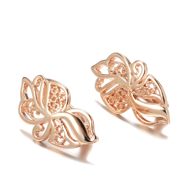 585 Rose Gold Hollow Carved Earrings – Minimalist Geometric Elegant Design for Women