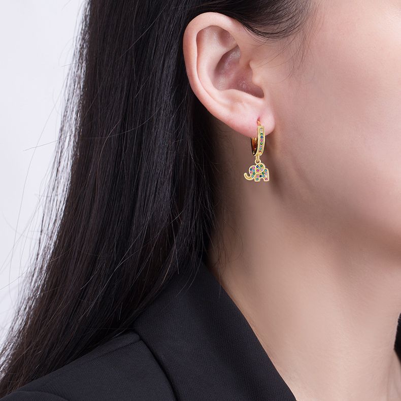 British Retro Lucky Elephant Earrings – Real Gold Plated Zirconia Niche Design