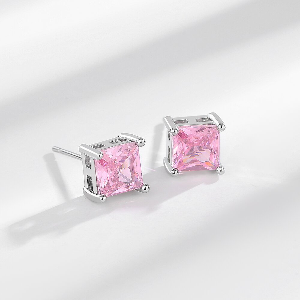 Gold-Plated Square Zircon Stud Earrings – 6×6mm Light Luxury Color Collection