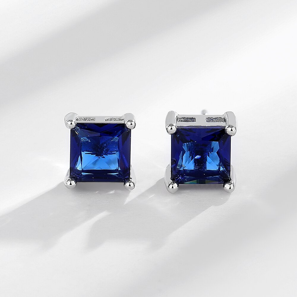 Gold-Plated Square Zircon Stud Earrings – 6×6mm Light Luxury Color Collection