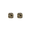 Black Micro-Pavé Zircon Square Stud Earrings – Gold-Tone Geometric Luxury for Women