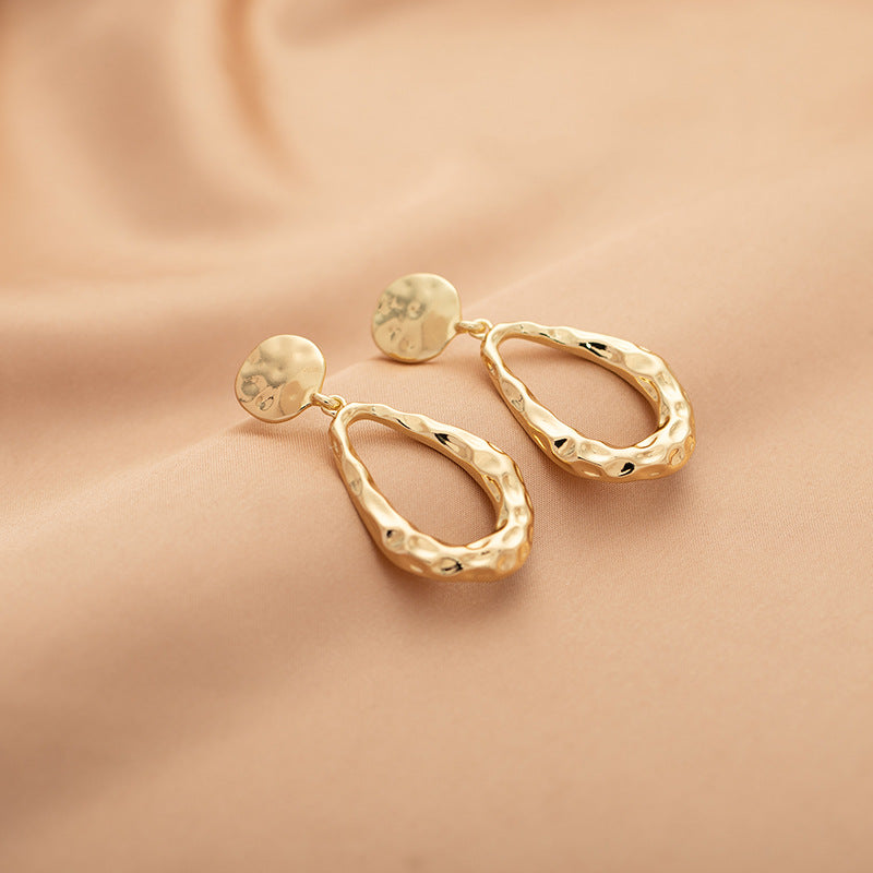 Hollow Gold Waterdrop Earrings – Elegant Office Lady Drop Design (Stud or Clip-On)