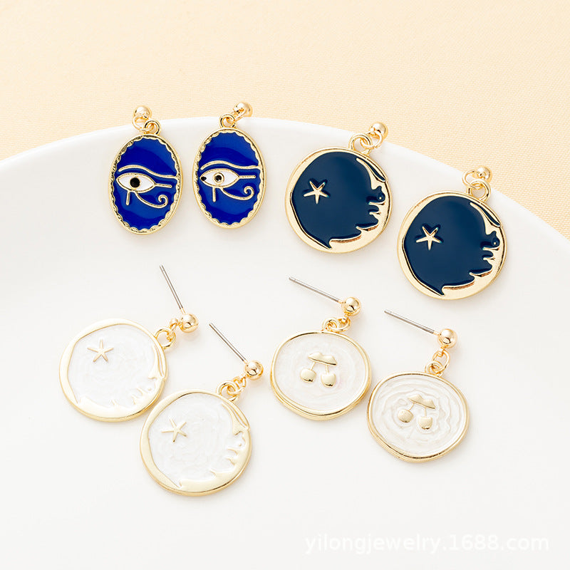 Celestial Eye Earrings – Designer-Style Moon & Star Minimalist Statement Pair