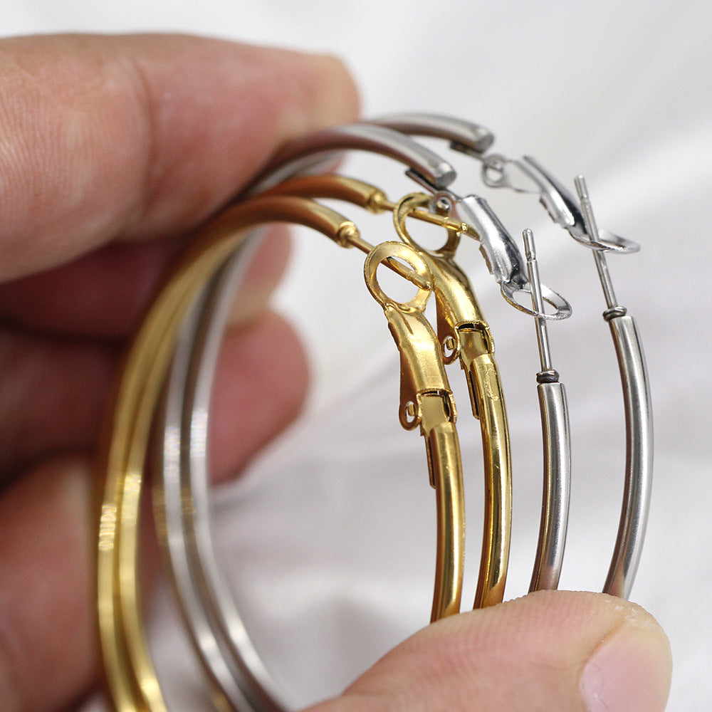 Minimalist Round Wire Hoop Earrings – Titanium Steel (40mm & 50mm, Gold & Silver)