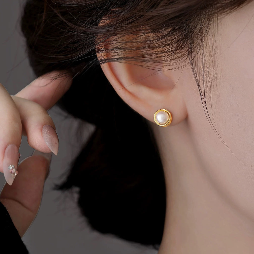 Freshwater Pearl Planet Stud Earrings – 925 Silver Needle High-End Korean Style