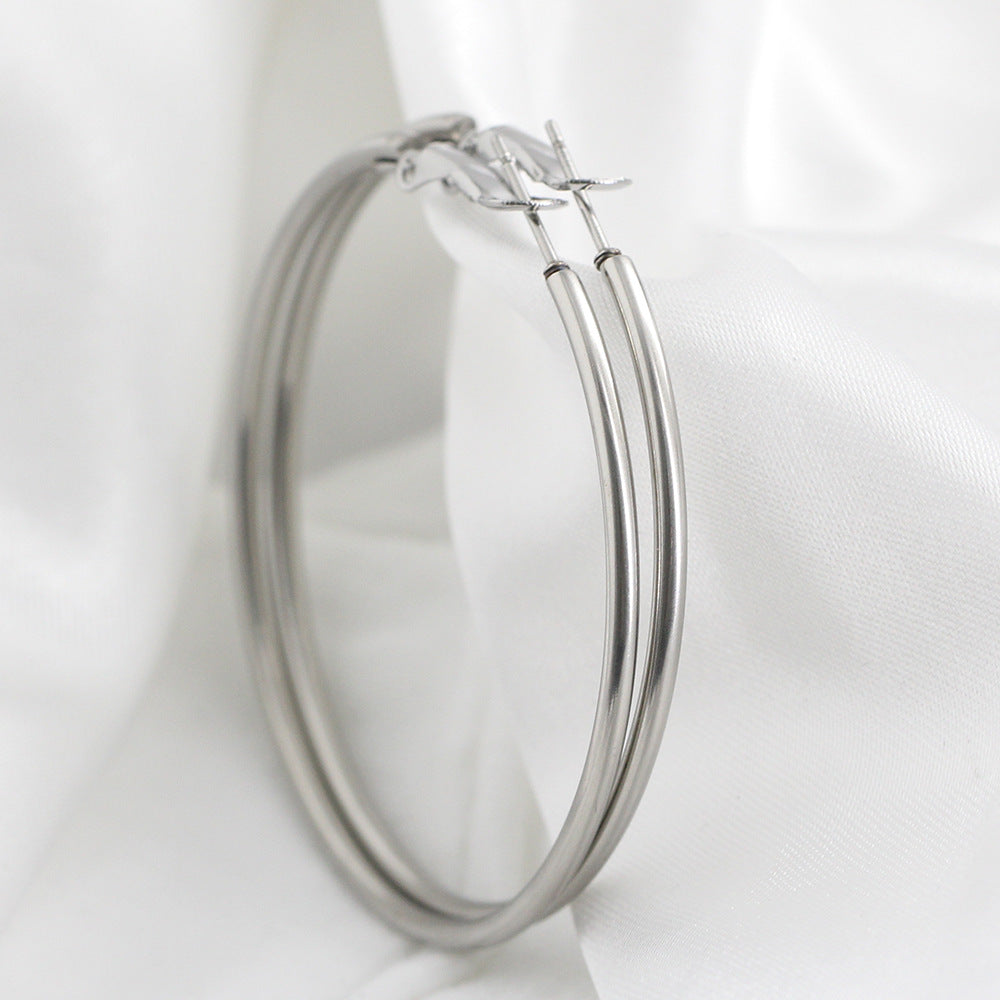 Minimalist Round Wire Hoop Earrings – Titanium Steel (40mm & 50mm, Gold & Silver)