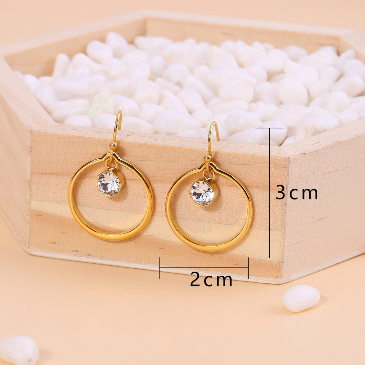 Zirconia Circle Earrings – Titanium Steel Starry Design (Gold, Multi-Color, Unisex)