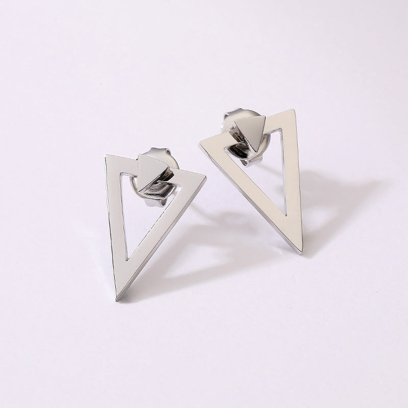 Double-Layer Hollow Triangle Stud Earrings – Retro Geometric Design (Gold & Silver)