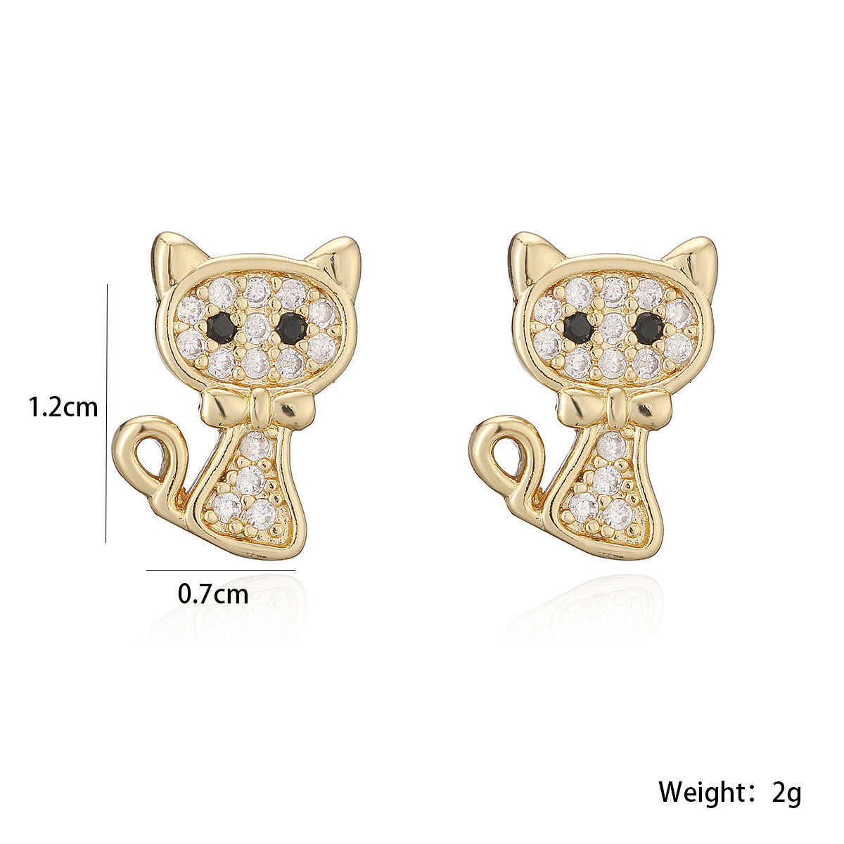 18K Gold-Plated Zircon Cat & Bee Stud Earrings – Cute Luxury Micro-Pavé Design