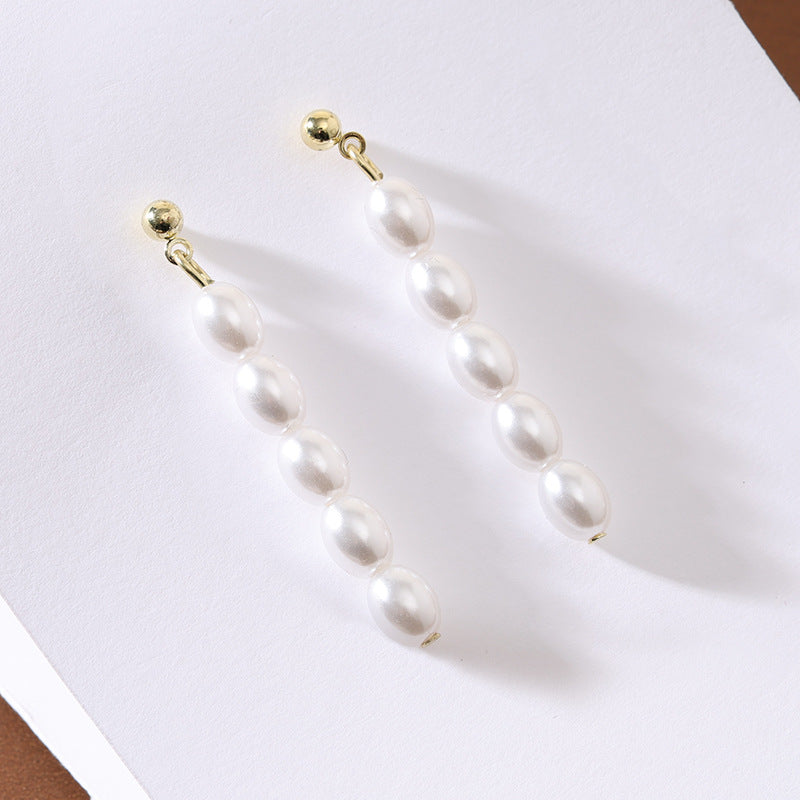 French Vintage Rice Pearl Earrings – Silver Needle Elegant Studs