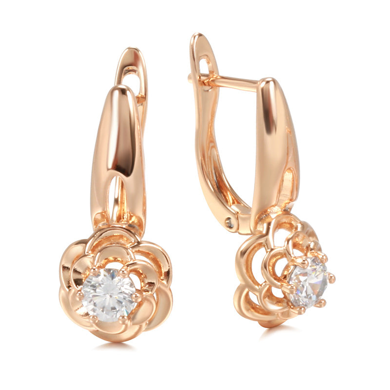 585 Rose Gold Rose Stud Earrings – Elegant Floral Design for Women